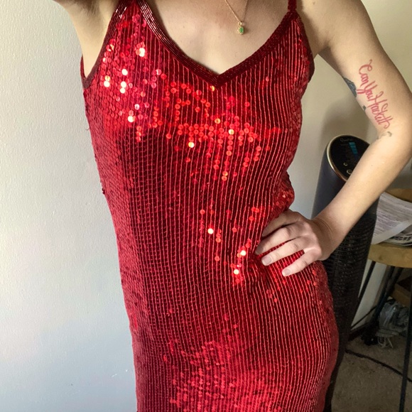 Vintage Dresses & Skirts - Red sequined vintage dress